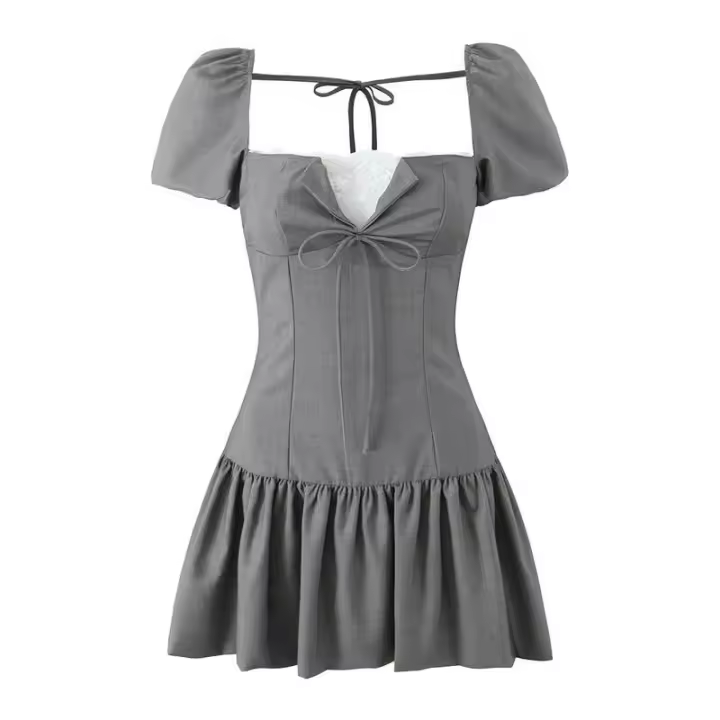 Vestido Mini de Moda 2025 de Chu Sau Beauty Manga Abullonada, Top Sexy, Sin Espalda, Listo para la Fiesta - 1