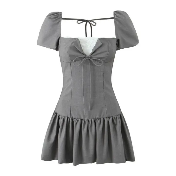 Vestido Mini de Moda 2025 de Chu Sau Beauty Manga Abullonada, Top Sexy, Sin Espalda, Listo para la Fiesta - 1