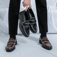 Mocasines de colores británicos para hombre, zapatos informales de tacón bajo con punta redonda de PU, simples y clásicos, de negocios - details 16