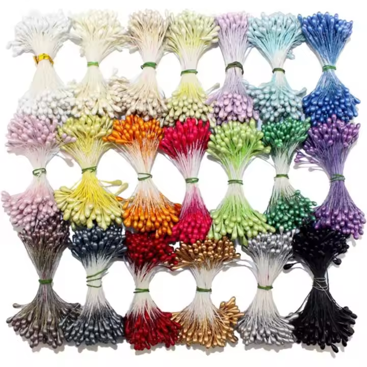 900 Uds Estambres Mezclos Aleatorios Flor Doble Estambre para Hacer Flores DIY Mini Perla Artificial Estambre Flor Pistilo - 1