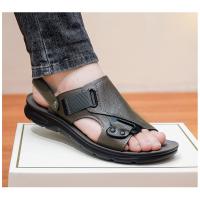 Sandalias de cuero para hombre, zapatos suaves de playa y exterior, planos, color negro, para jardín, 2024 - details 10