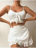 Conjunto de Bikini liso para mujer, bañador Sexy de malla de cintura alta, estilo playero, traje de baño de 3 piezas con volantes para verano, 2023 - details 1