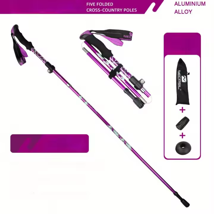 Bastón De Senderismo Plegable De Cinco Secciones, Aleación De Aluminio, Portátil Y Telescópico, Disponible En Cinco Colores - 1