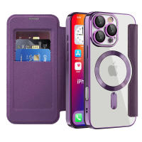 Flip para iPhone 16e Plus 16 15 14 13 Pro Max, funda protectora de gaanoplastia con cepillo antirrobo de cuero magnético Magsafe - details 0