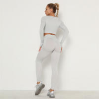 conjunto de yoga para mujer sin costuras ropa deportiva de gimnasio con manga larga sujetador de alto cinturón leggings de gimnasio traje deportivo - details 31