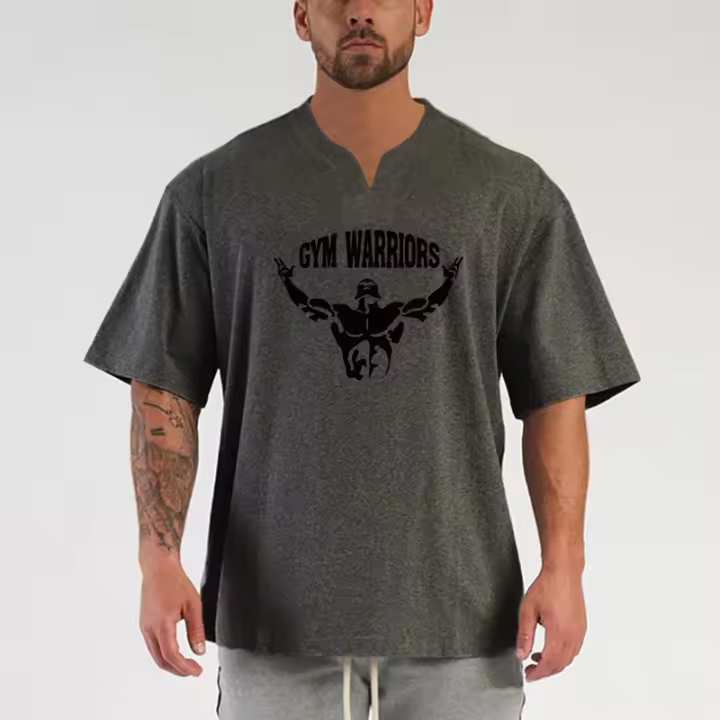 Camiseta de Verano Deportiva de Algodón para Hombres Cuello en V, Talla Grande, Moda Casual, Tendencia Fitness - 1