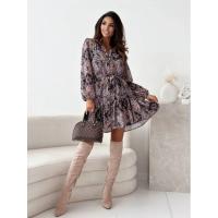 Elegante Vestido de Manga Larga de Otoño Estampado Floral de Plantas Cuello Abierto Medio y Ajuste a la Cintura - details 10