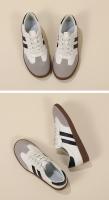 Zapatillas de Moda para Mujer de Corte Bajo Estilo Retro de Cuero Toe Redondo Casual Gris Blanco - details 10