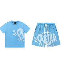 Conjunto de camiseta holgada de manga corta y pantalones cortos con estampado de espuma estilo hip-hop callejero. - details 7