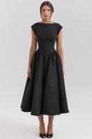 Vestido de noche elegante para mujer con escote en la espalda - Vestido largo sin mangas con pliegues para fiesta, graduación, vacaciones - details 21