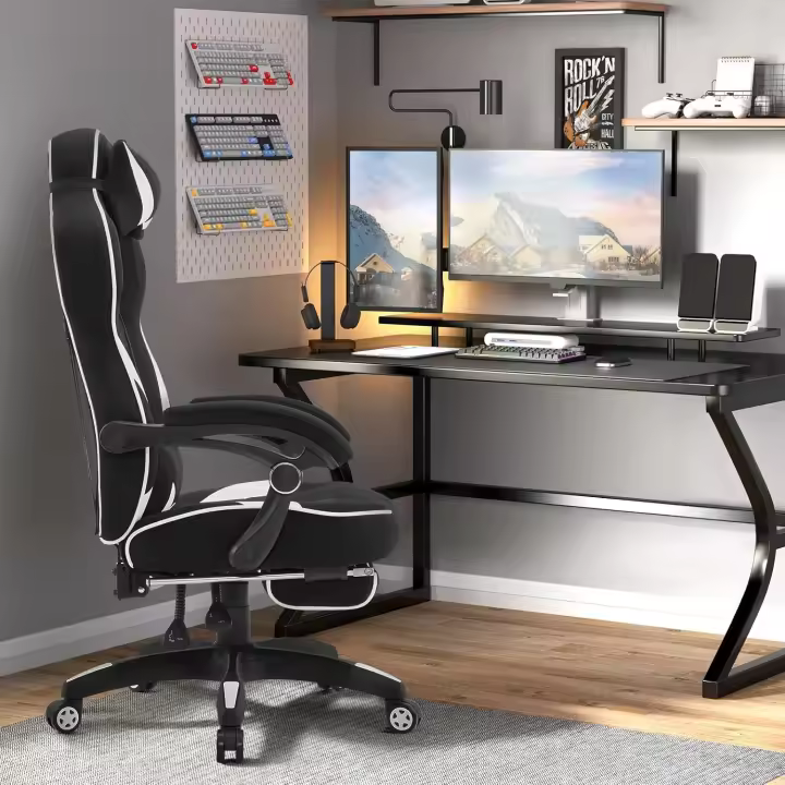 Silla Gaming Ergonómica Transpirable Silla Giratoria de Videojuegos con Reposapiés - 1