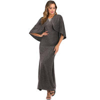 Elegante Vestido Largo de Fiesta de Noche para Mujeres ENKA2025 Cuello Redondo Plata Dorada y Plata - details 3