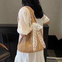 Con cinta de encaje, bolso tejido de Color sólido, bolso de mano, bolso de playa, bolso de playa con agujeros, bolso de hombro hueco de gran capacidad, compras - details 6