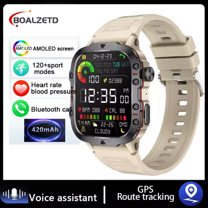 Reloj inteligente Ultra militar para hombre, dispositivo resistente al agua IP68, 5ATM, Monitor de salud, llamadas BT, 2024 pulgadas, para deportes al aire libre, novedad de 1,96 - 1