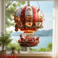 Adornos colgantes acrílicos de Papá Noel en globo aerostático navideño, decoraciones de pared para dormitorio y sala de estar - details 4