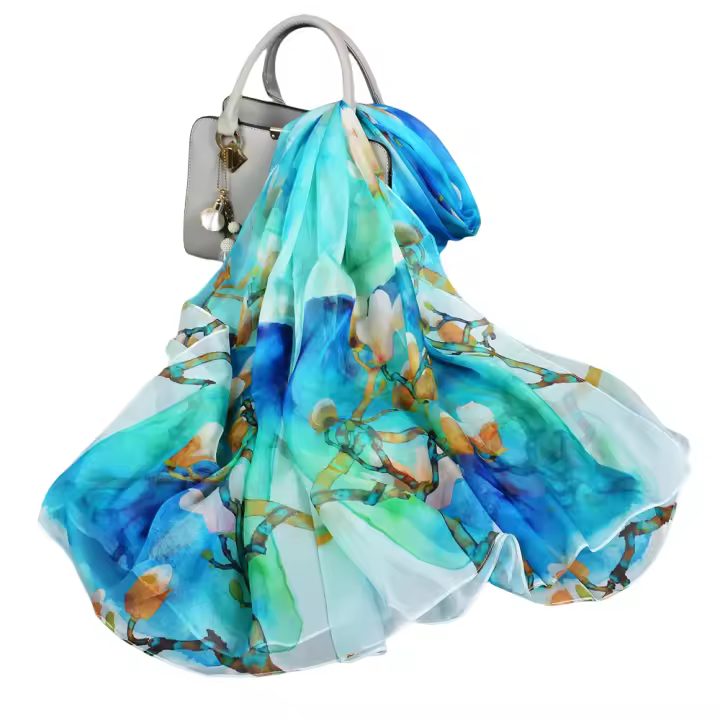 BYSIFA Pañuelo de Seda Mulberry 100% Diseño Floral Nuevo Cubierta de Playa de Verano - 1