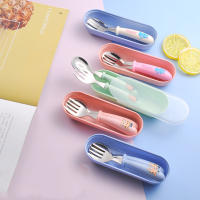 Juego de 2 piezas de vajilla portátil para bebé, cubertería de acero inoxidable para niño pequeño, cuchara de alimentación, tenedor - details 3