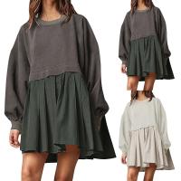 Sudadera informal de otoño con bloques de Color para mujer, Vestido corto holgado de manga larga con cuello redondo, Jersey plisado a la moda, Tops, Vestidos - details 6