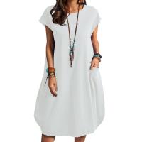 Vestido holgado de algodón y lino con bolsillo de color liso para primavera y verano - details 3
