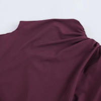 Vestido de cuello redondo para mujer, minivestido plisado de manga larga con espalda, color sólido, nable, para otoño - details 10