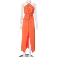 Vestido con abertura y espalda hueca para mujer, cadena con colgante de Color liso, vestidos elegantes para fiesta, novedad de verano - details 1