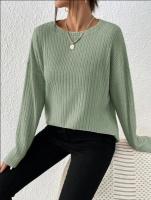 Suéter de Manga Larga para Mujer Jersey Informal, Suelto, Rayas Verticales, Color Sólido, Cuello Redondo - details 5