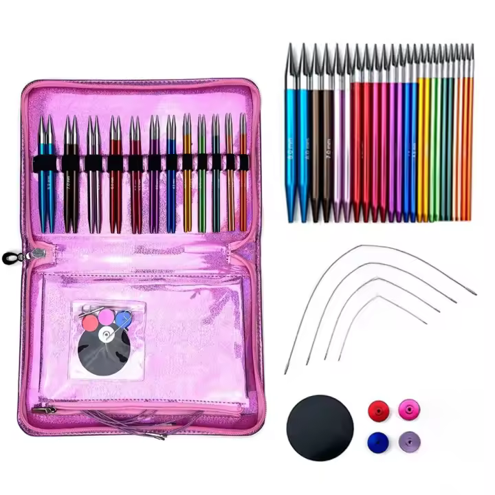 Juego De 12 Pares De Agujas De Tejer Interchangeables De Aluminio Con Oxígeno Doble Color Desmontables Herramientas De Tejer Para Manualidades Y Creación De Ropa - 1