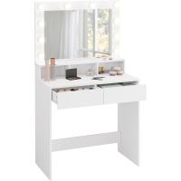 Luz LED y Espejo Gran Mesa Tocador con 2 Cajones y 3 Compartimentos Abiertos Mueble Dormitorio Estilo Morno - details 0