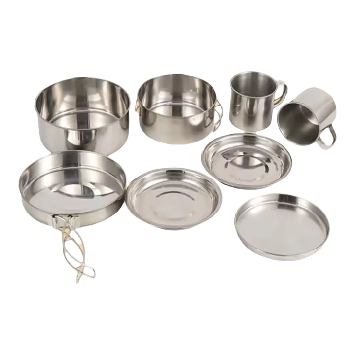 8 Uds utensilios de cocina para acampar Kit de desorden olla sartén taza engranaje portátil apilable ligero - 1