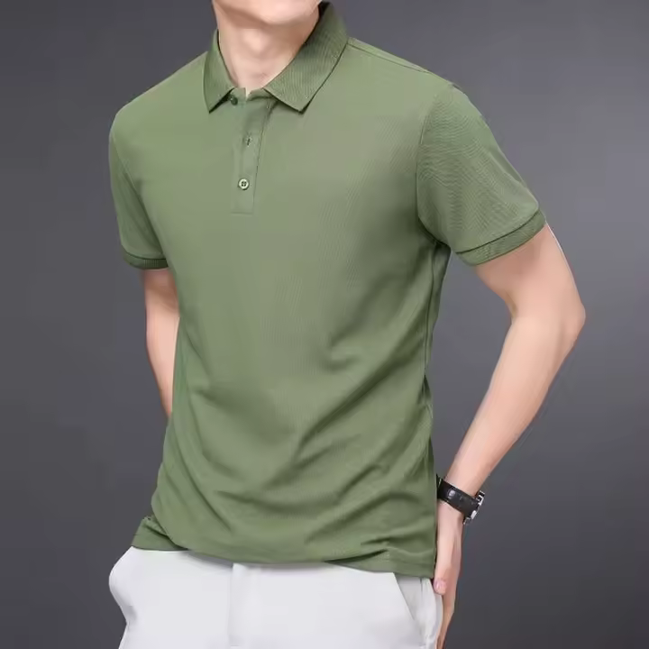 Polo de manga corta de moda de color sólido para hombre, top cómodo informal de verano para negocios - 1