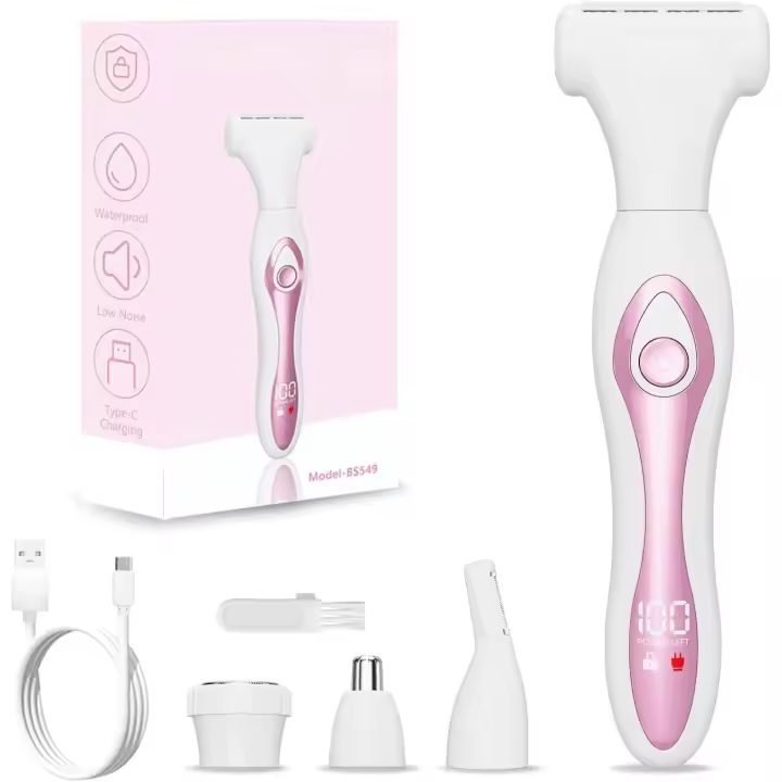 Maquinillas de afeitar eléctricas para mujer, recortadora de bikini, afeitadora inalámbrica 4 en 1 para mujer, removedor de pelo húmedo/seco con pantalla LED, kit de aseo indoloro para nariz, cuerpo y áreas íntimas - 1