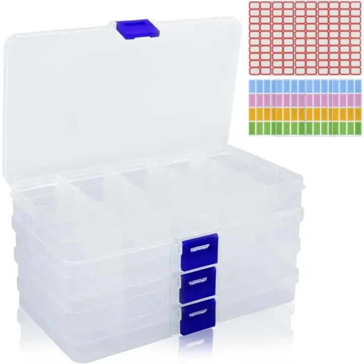 Caja de Almacenamiento de Plástico Ajustable de 4 Piezas Cajas Transparentes con 15 Compartimentos para Monedas, Artículos Pequeños, Joyas - 1