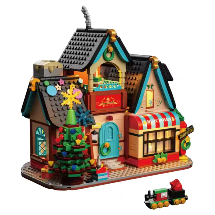 Christmas Gifts Kids Bricks Block Street House View Light of Star Hut Building Blocks Sets Boys and Girls Puzzle Assembling Toys - 1