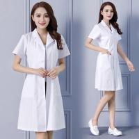 Bata de laboratorio a la moda para mujer, vestido de médico y enfermera de manga corta, uniformes médicos de manga larga, chaqueta blanca, cinturón - details 5