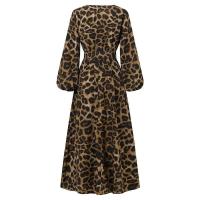Vestido largo de moda de otoño y verano con manga de leopardo, fiesta para mujer, bata estampada con cuello en V - details 6