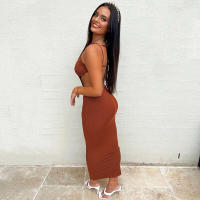 BUNO-estido de punto Nibber para mujer, vestido Sexy sin mangas con cuello Halter, parte de atrás bonita, vestido sin cintura, vestido ajustado elegante a la moda - details 10