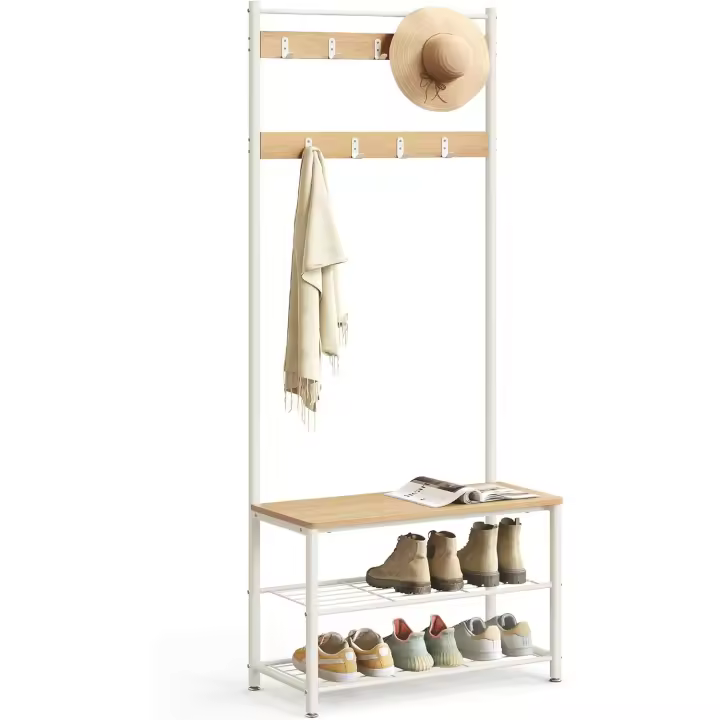 3 en 1 Estructura Acero para Pasillo 32 x 70 x 177 cm Estilo Morno Roble y Crema HSR041W09 - 1