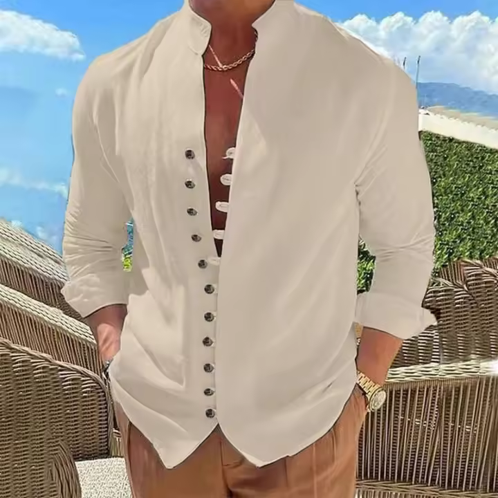 Nueva camisa casual de primavera y otoño, camisa holgada de manga larga de Color sólido para hombre, camisas con botones, camisas Vintage de talla grande - 1