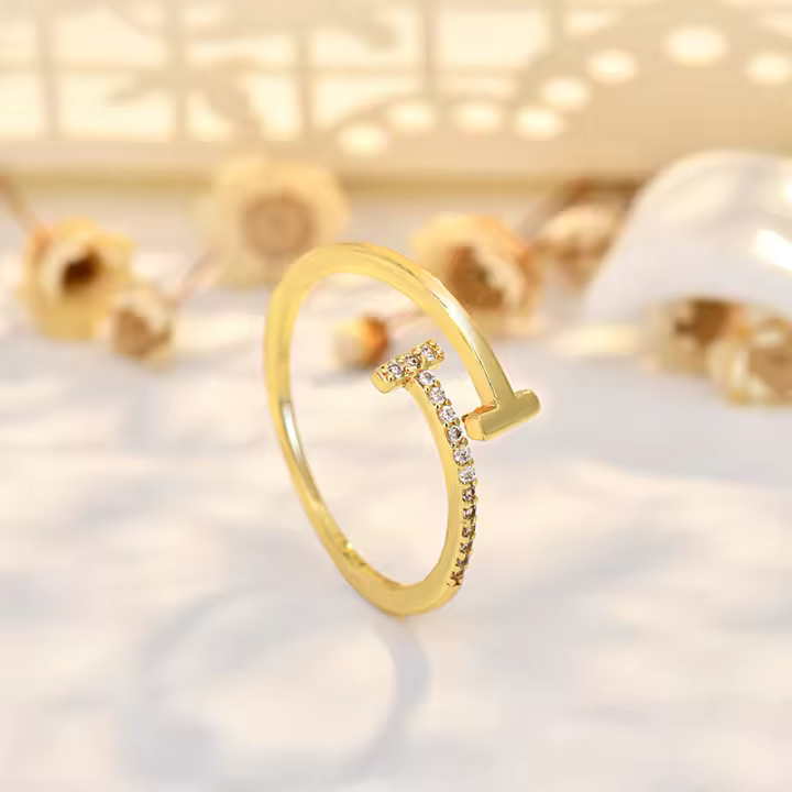 Doble letra T con diamantes diseño senseplata anillo cruzado mujer oro premium sensefinger color ambiental - 1