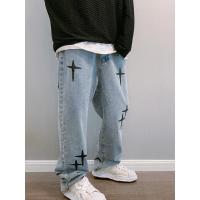 Pantalones Vaqueros Estampados para Hombre Ropa Nueva, Pantalones Vaqueros Holgados de Pierna Ancha, Moda Coreana, Drapados, Rectos, Informales, Sueltos - details 2