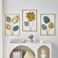 Decoración de pared nórdica para el hogar, colgante de pared de macramé, Metal redondo dorado, hoja de Ginkgo, pegatinas de pared, decoración decorativa de repisas de pared - details 2