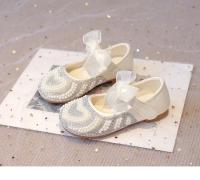 Zapatos con diamantes de imitación para niñas, pajarita de encaje con perlas y corazón grande, vestido plano de princesa a la moda para fiesta de boda, elegante - details 4