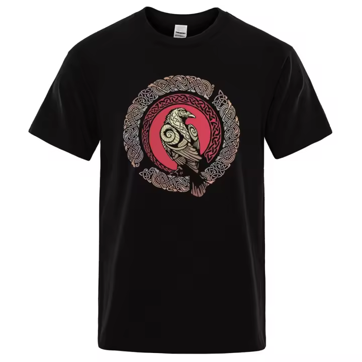 Camiseta de Manga Corta para Hombre Estampado de Cuervo Vikingo King Ragnar Estilo Casual Hiphop - 1
