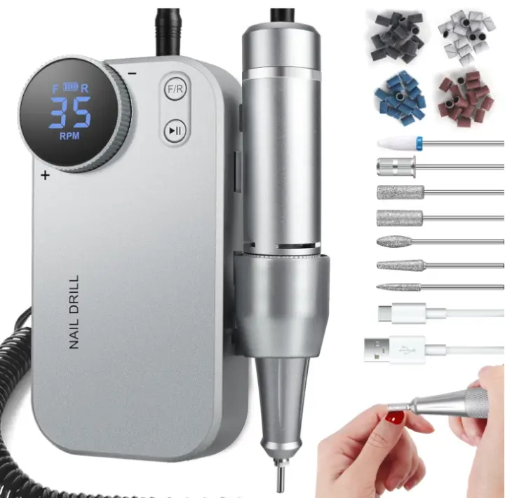 Kit de Taladro de Uñas Portátil Máquina Eléctrica de 35000RPM con Brocas y Banderas de Arena para Pimientado de Uñas de Gel Acrílico Herramientas y Equipo de Manicura de Belleza - 1