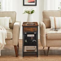 Mesa Adicional Lateral Estrecha con Multienchufe Juego de 2, Mesa de Noche con Puertos USB, Bolsos, Marrón Rústico y Negro LCT647B01 - details 3
