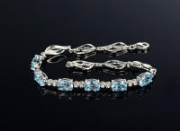Pulsera europea americana de piedras preciosas de color azul cristal y circón con incrustaciones de oro de 18 quilates, - details 2