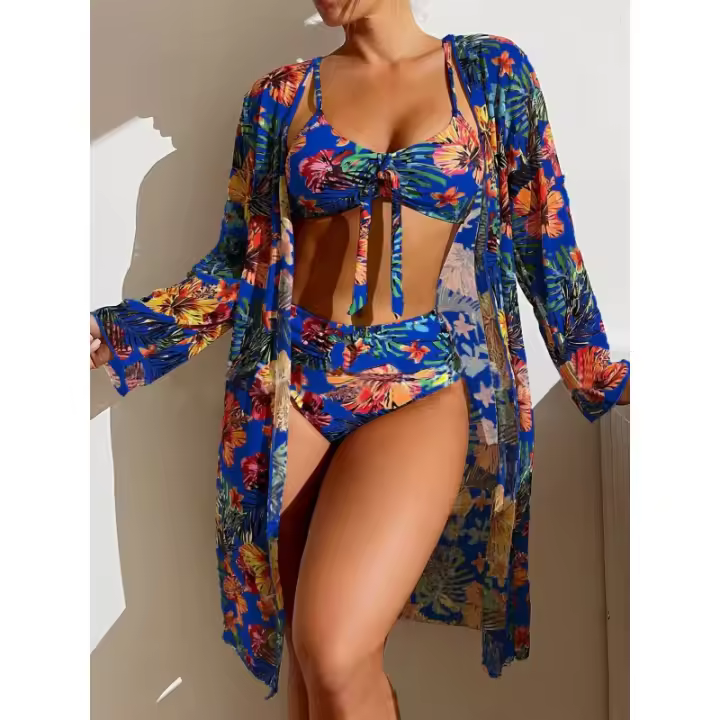 Conjunto de Baño Floral Bikini de Talla Grande con Sujetador Inalámbrico y Almohadilla - 1