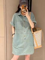 Vestido de Denim para Mujer de Moda Estilo Suelto, Cuello de Polo, Falda Midi en Forma de H - details 9