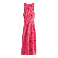 BUNO-Vestido de verano sin mangas con estampado floral vintage para mujer, vestido midi elegante de satén con abertura, cuello descubierto, fiesta de invitados de boda, novedad de 2025 - details 1