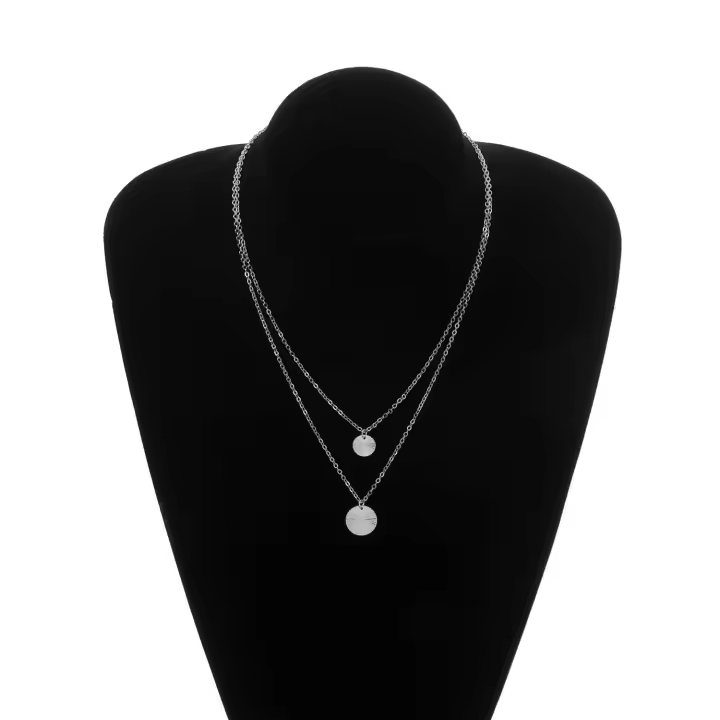 Collar con colgante redondo de doble capa para mujer, geométrico Simple, temperamento, versátil, suéter de moda - 1